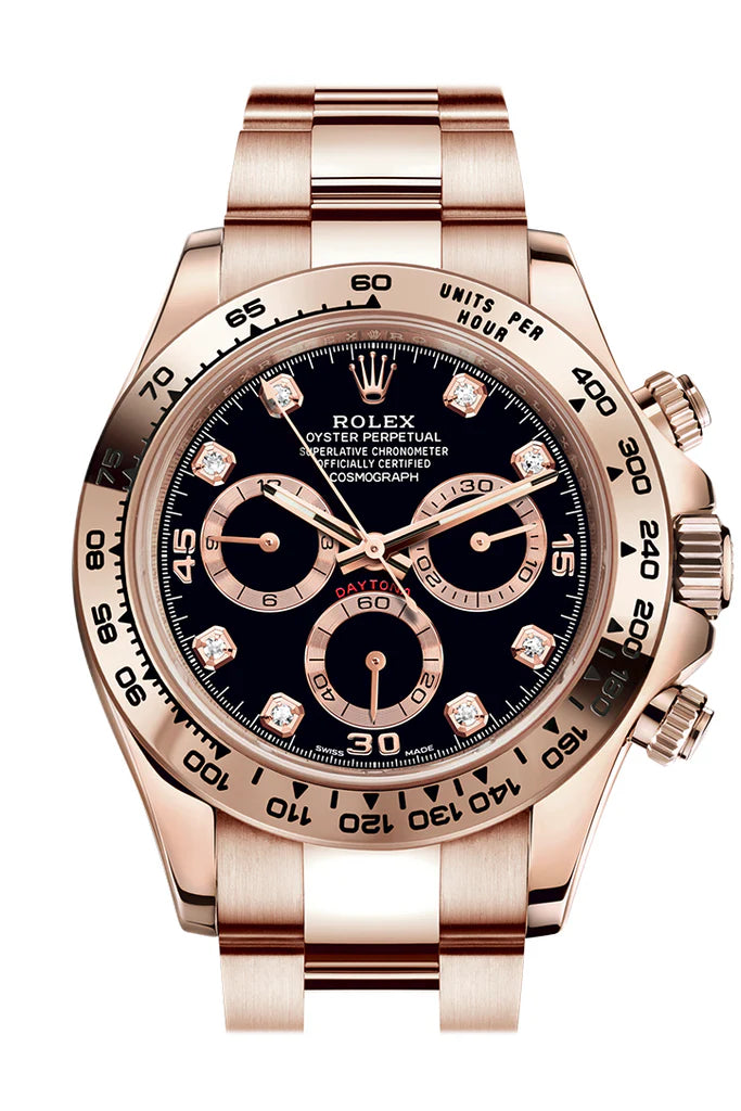 Rolex Cosmograph Daytona Rose Gold Black Diamond-Set Dial Bracelet 116505