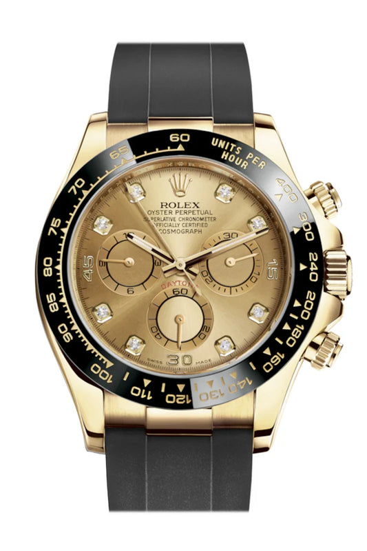 Rolex Cosmograph Daytona Champagne Diamond Yellow Gold Oysterflex Strap Men's Watch 116518LN/116518