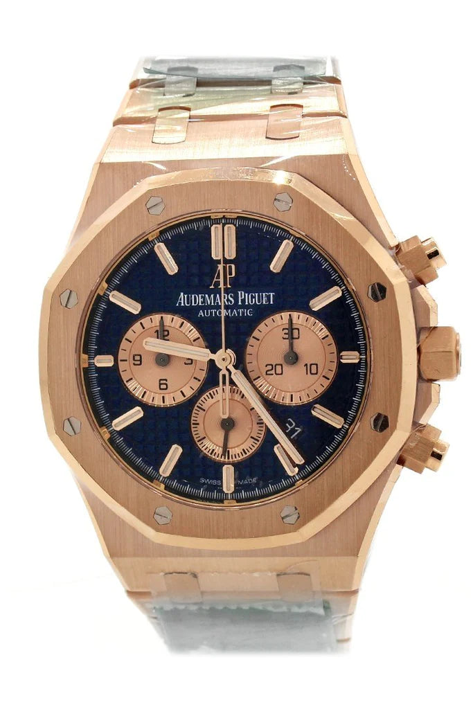 Audemars Piguet Royal Oak Blue Grande Tapisserie Dial Men's 18k Rose Gold Watch (26331OR.OO.1220OR.01)