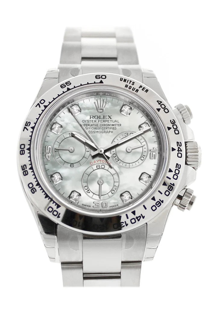 Rolex Cosmograph Daytona Mother of Pearl Diamond Dial White Gold Oyster Men's Watch 116509