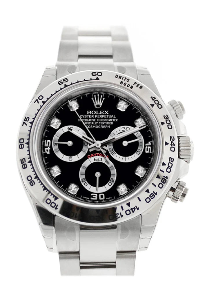 Rolex Cosmograph Daytona Black Diamond Dial White Gold Oyster Men's Watch 116509