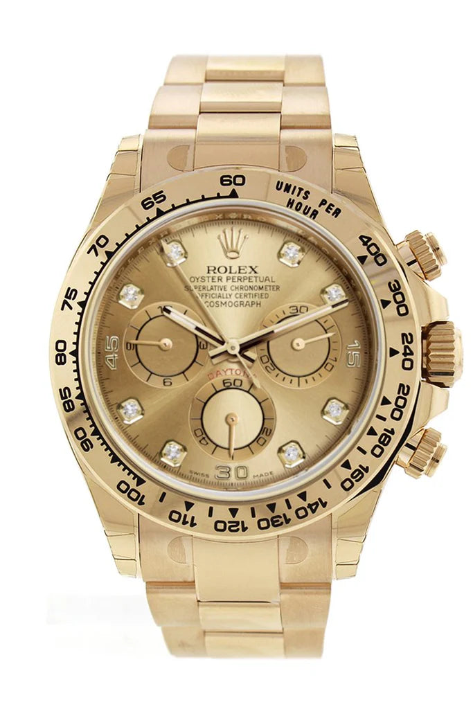 Rolex Cosmograph Daytona Champagne Diamond Dial 18K Yellow Gold Men's Watch 116508