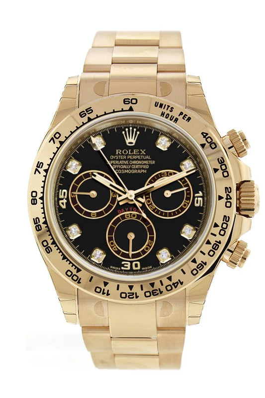 Rolex Cosmograph Daytona Black Diamond Dial 18K Yellow Gold Men's Watch 116508