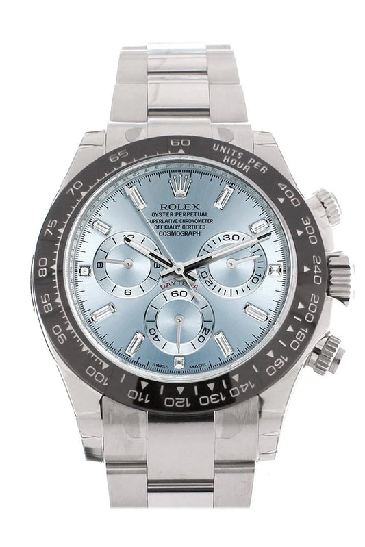 Rolex Cosmograph Daytona Ice Blue 8 Baguette Diamond Platinum Men's Watch 116506