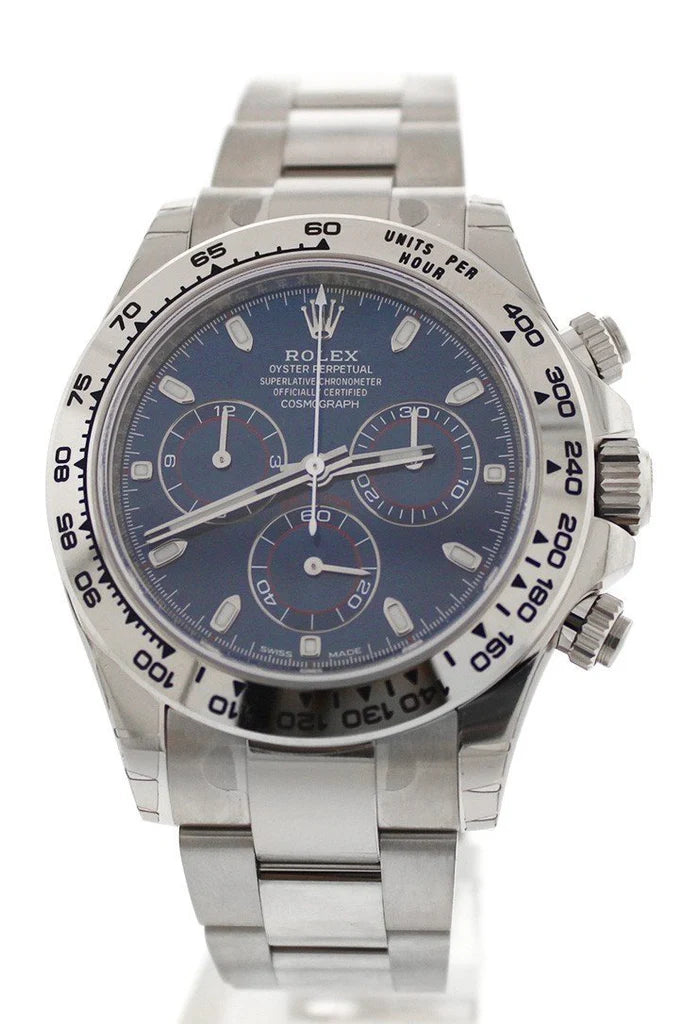 Rolex Cosmograph Daytona 40 Blue Dial White Gold Oyster Men's Watch 116509