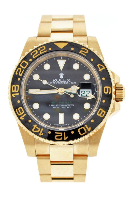 Rolex GMT-Master II Black Dial Bracelet 18kt Yellow Gold Men's Watch 116718LN