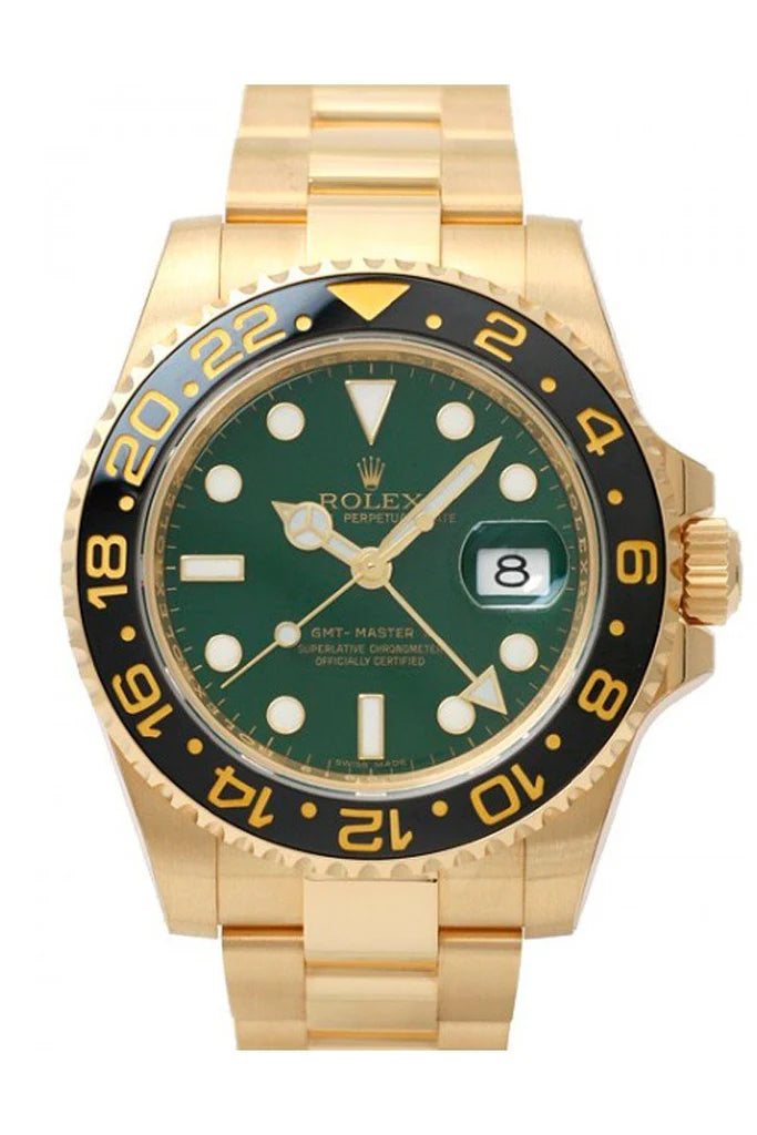 Rolex GMT-Master II Green Dial Bracelet 18kt Yellow Gold Men's Watch 116718LN