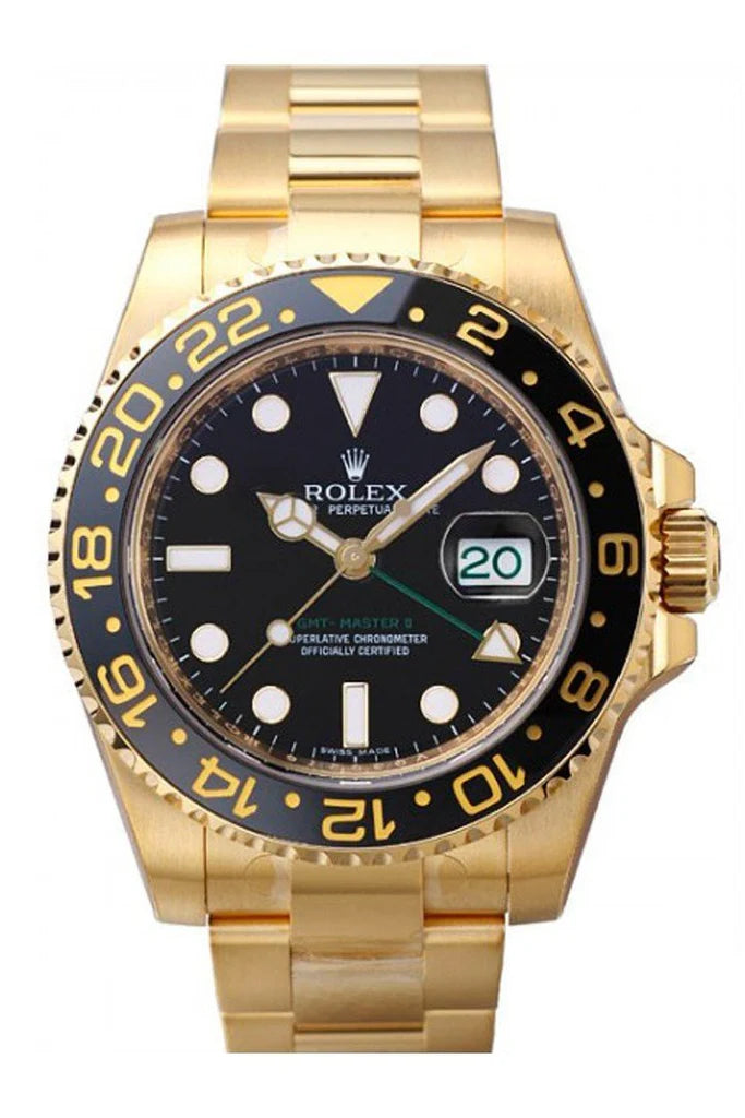 Rolex GMT-Master II 40 Black Dial Yellow Gold Men's Watch 116718