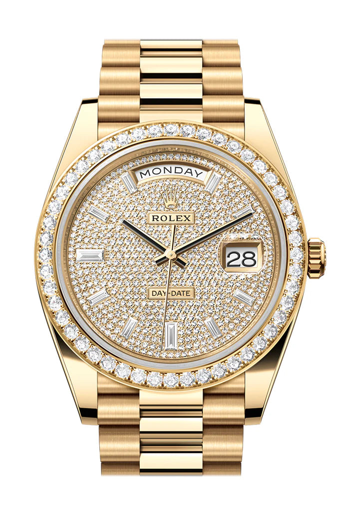 Rolex Day-Date 40 Diamond-Paved Dial Yellow Gold President Men's Watch 228348RBR