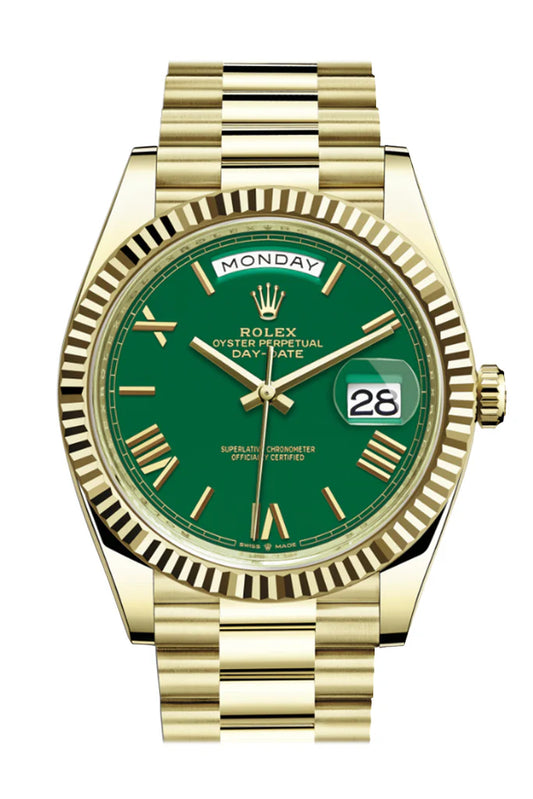 Rolex Day-Date 40 Diamond Green Roman Dial 18K Yellow Gold President Automatic Men's Watch 228238