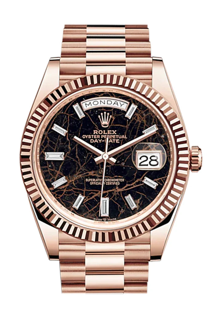 Rolex Day-Date 40 Eisenkiesel Dial Diamond Bezel 18K Everose Gold President Automatic Men's Watch 228235