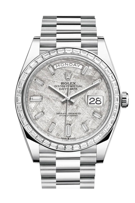 Rolex Day-Date 40 Meteorite Baguette Diamond Dial Platinum President Automatic Men's Watch 228396TBR