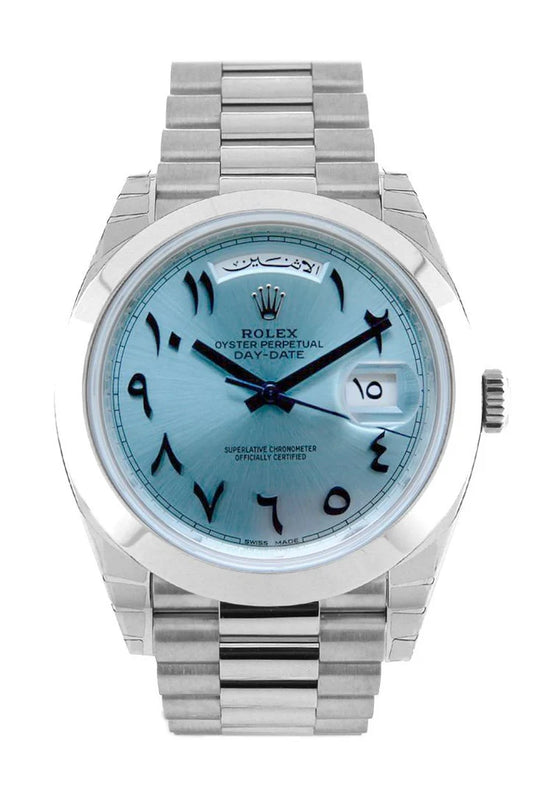 Rolex Day-Date 40 Ice Blue Hindu-Arabic Numerals Dial Platinum President Automatic Men's Watch 228206