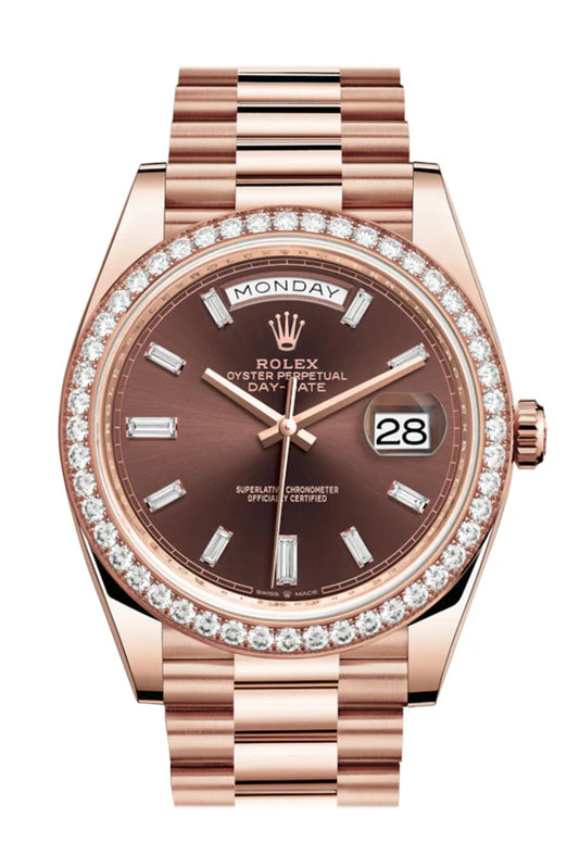 Rolex Day-Date 40 Chocolate 10 Baguette-Cut Diamonds Dial Everose Gold President Automatic Men's Watch 228345RBR