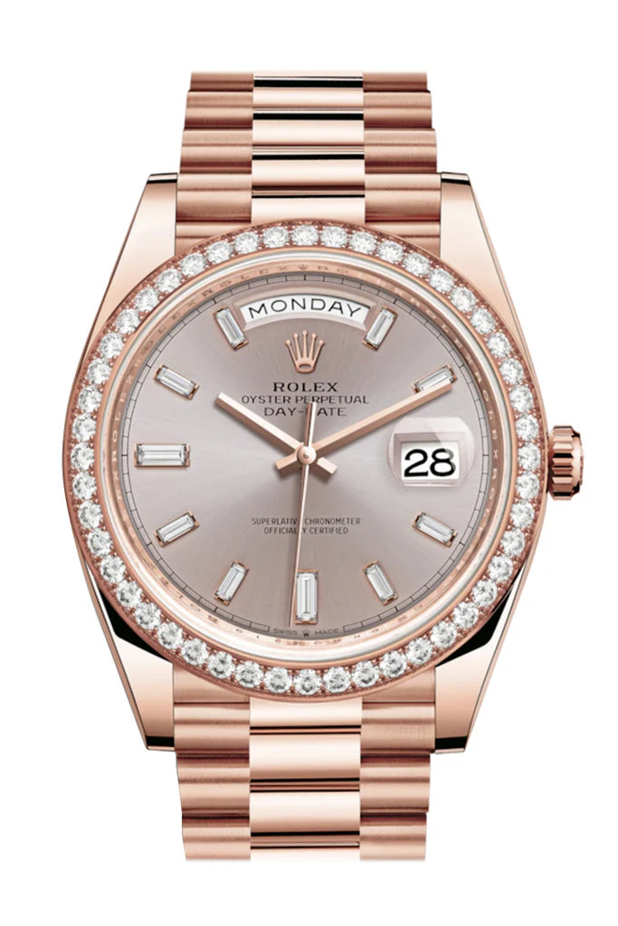 Rolex Day-Date 40 Sundust 10 Baguette-Cut Diamonds Dial Everose Gold President Automatic Men's Watch 228345RBR