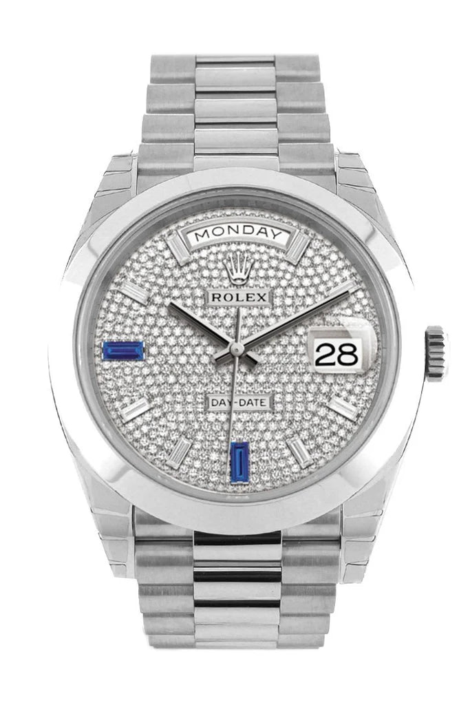 Rolex Day-Date 40 Paved Diamond & Sapphires Dial Platinum President Automatic Men's Watch 228206