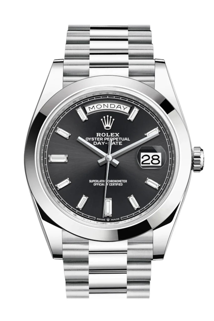 Rolex Day-Date 40 Black Baguette Diamond Dial Platinum President Automatic Men's Watch 228206