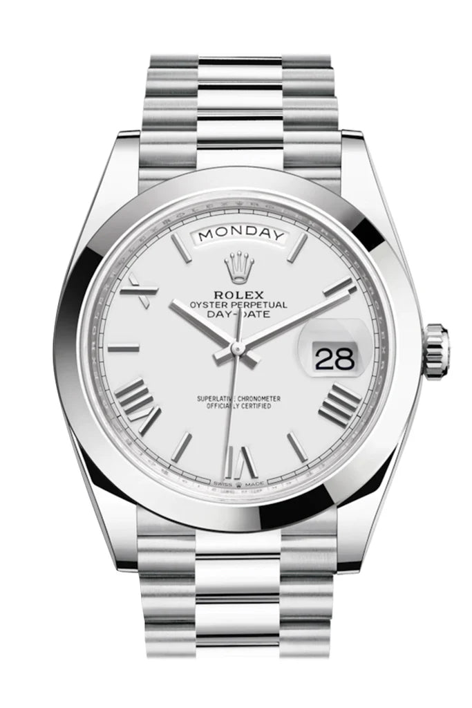 Rolex Day-Date 40 White Roman Dial Dome Bezel Platinum President Automatic Men's Watch 228396TBR