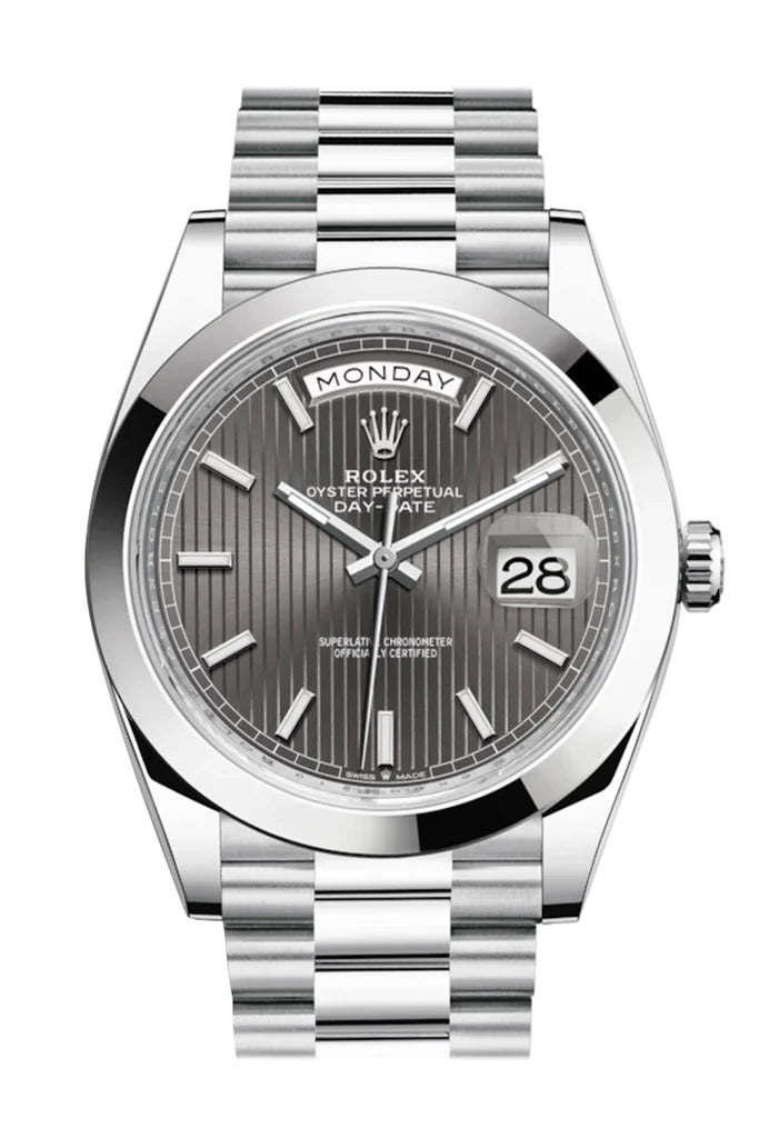 Rolex Day-Date 40 Dark Rhodium Stripe Motif Dial Platinum President Automatic Men's Watch 228206