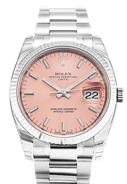 Rolex Date 34 Pink Dial Steel White Gold Watch (115234)