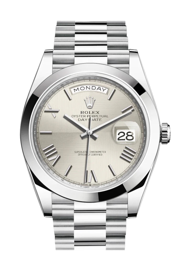 Rolex Day-Date 40 Silver Quadrant Motif Dial Platinum President Automatic Men's Watch 228206