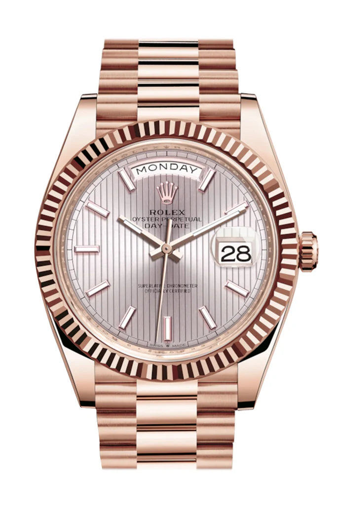 Rolex Day-Date 40 Sundust Stripe Motif Dial 18K Everose Gold President Men's Watch 228235