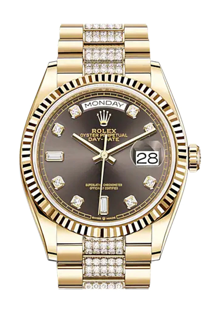 Rolex Day-Date 36 Champagne Diamond Dial 18k Yellow Gold Watch with Diamond-Set President Bracelet (128238)