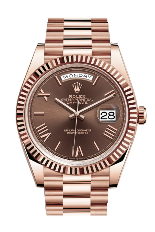 Rolex Day-Date 40 18K Everose Gold Chocolate Roman Dial Men's Watch (228235)