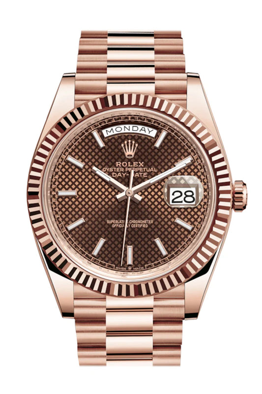 Rolex Day-Date 40 Chocolate Diagonal Motif Dial Everose Gold President Men's Watch (228235)