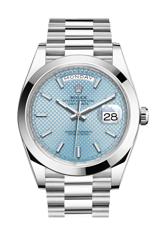 Rolex Day-Date 40 Platinum Ice Blue Diagonal Motif Dial Men's Watch (228206)