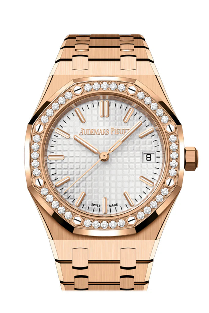 Audemars Piguet Royal Oak 34 Silver-Toned Dial 18-Carat Pink Gold Watch (77451OR.ZZ.1361OR.01)