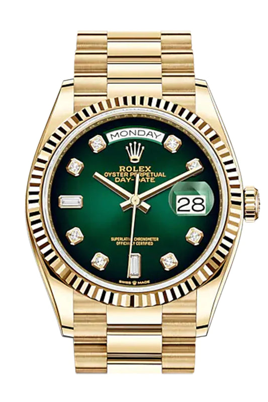 Rolex Day-Date 36 Green Ombré Diamond Dial 18k Yellow Gold Watch (128238)