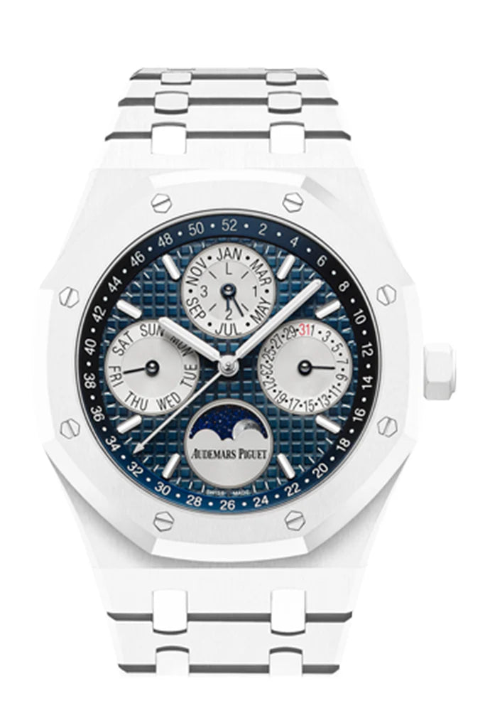 Audemars Piguet Royal Oak 41 Perpetual Calendar White Ceramic Blue Dial Men's Watch 26579CB.OO.1225CB.01