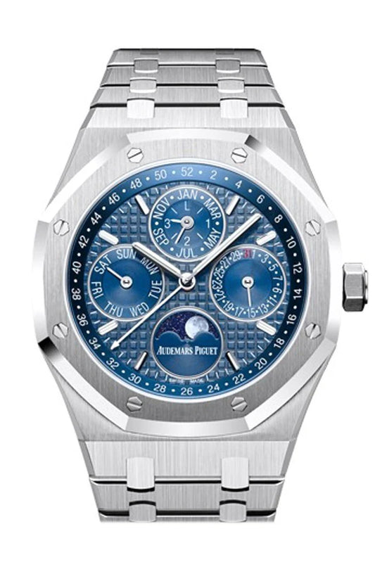 Audemars Piguet Royal Oak 41mm Blue Dial White Gold Applied Hourmarkers Stainless Steel Men's Watch 26574ST.OO.1220ST.02