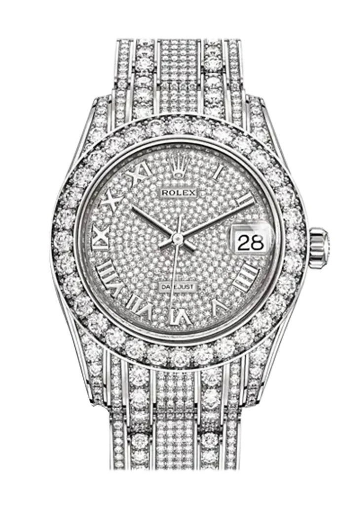 Rolex Pearlmaster 34 White Gold set with Diamonds Diamond Paved Roman Dial & Diamond Bezel Pearlmaster Bracelet 81409RBR