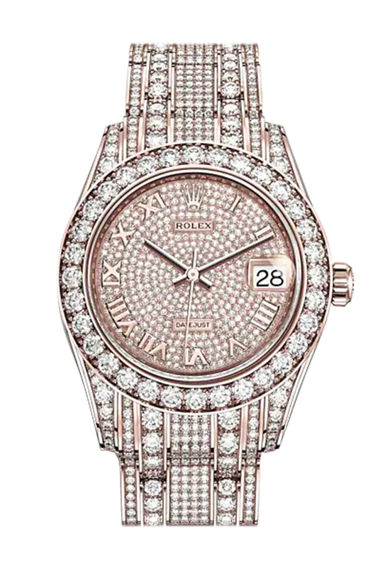 Rolex Pearlmaster 34 Diamond Pave Dial Pearlmaster Bracelet Rose Gold Watch (81405RBR)