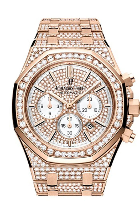 Audemars Piguet Royal Oak 41mm Diamond-Paved Dial Hammered 18K Pink Gold Men's Watch 26322OR.ZZ.1222OR.01