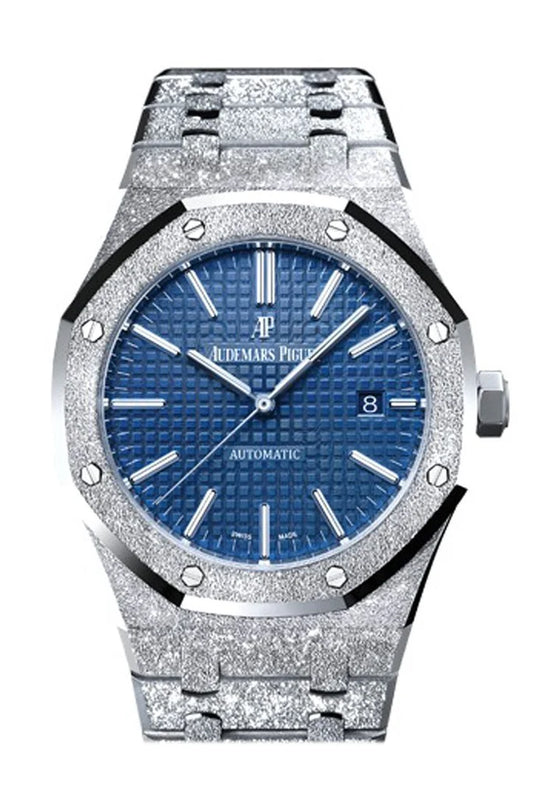 Audemars Piguet Royal Oak 41mm Blue Dial Hammered 18K White Gold Men's Watch 15410BC.GG.1224BC.01