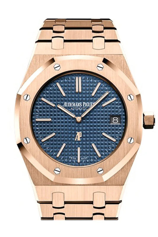 Audemars Piguet Royal Oak Blue Dial Extra-Thin 18K Pink Gold Watch 15202OR.OO.1240OR.01