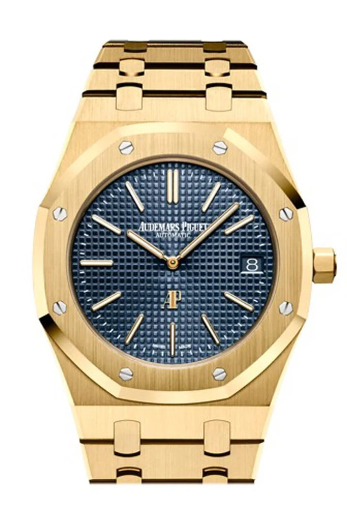 Audemars Piguet Royal Oak Blue Dial with Petite Tapisserie Pattern 18K Yellow Gold Extra-Thin Watch 15202BA.OO.1240BA.01