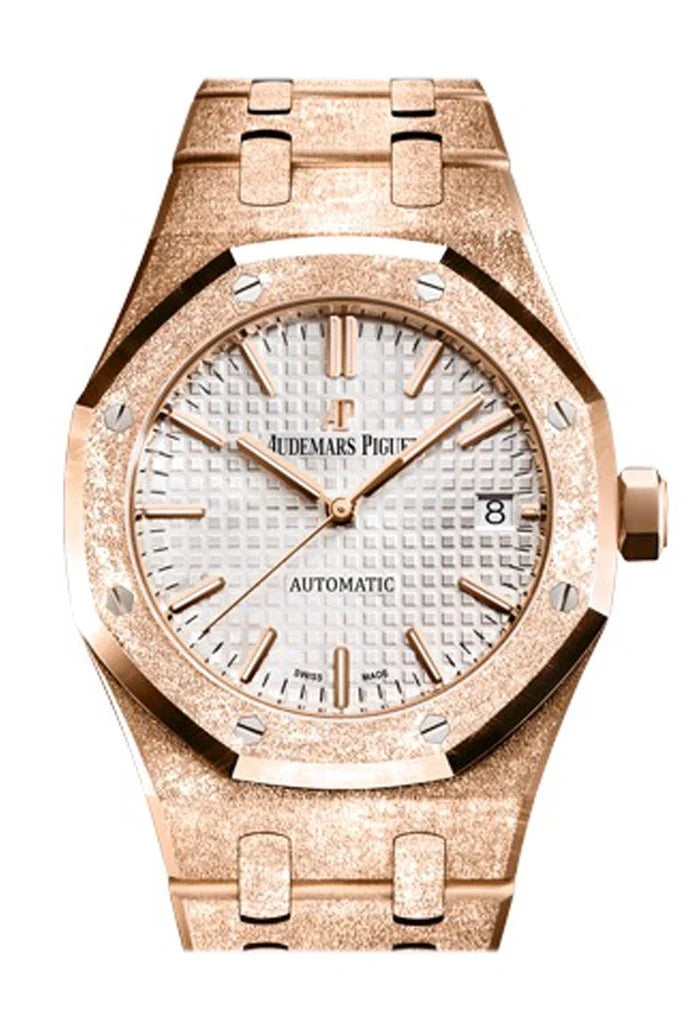 Audemars Piguet Royal Oak 37mm Silver-Toned Dial Hammered 18K Pink Gold Automatic Watch 15454OR.GG.1259OR.01