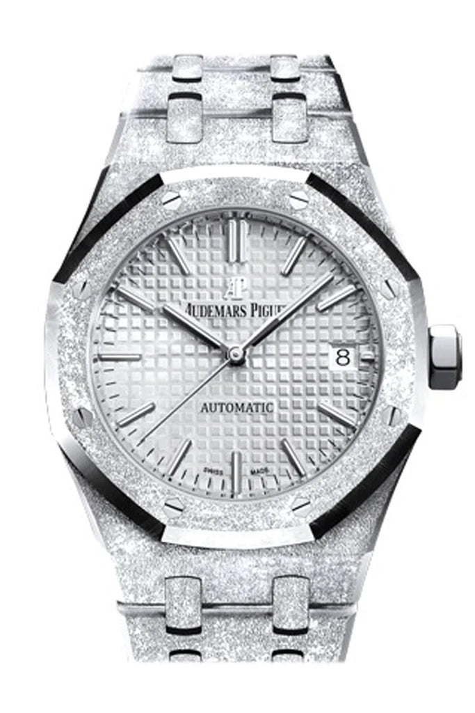 Audemars Piguet Royal Oak 37mm Frosted Gold Rhodium Dial Hammered 18K White Gold Automatic Watch 15454BC.GG.1259BC.01