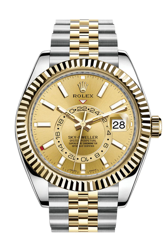 Rolex Sky-Dweller Champagne Dial 18k Yellow Gold Bezel Two-Tone Jubilee Men's Watch (326934)