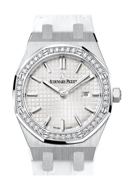 Audemars Piguet Royal Oak Lady 33mm Silver-Toned Dial Diamond White Crocodile Strap Ladies' Watch 67651ST.ZZ.D010CR.01