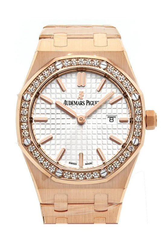 Audemars Piguet Royal Oak Lady 33 mm Silver-Toned Dial Diamond 18K Pink Gold Ladies Watch 67651OR.ZZ.1261OR.01