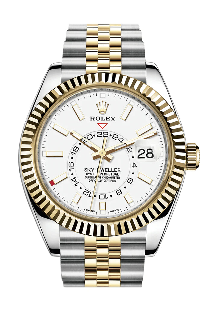 Rolex Sky-Dweller White Dial 18k Yellow Gold Bezel Two-Tone Jubilee Men's Watch (326933)