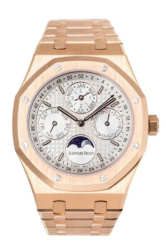 Audemars Piguet Royal Oak Perpetual Calendar Silver Dial Automatic 18 Carat Pink Gold Watch 26574OR.OO.1220OR.01