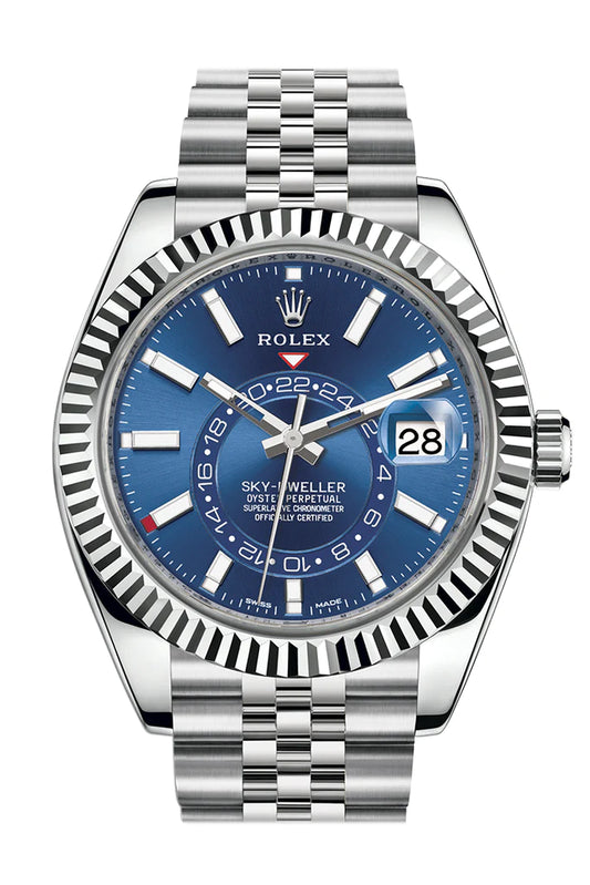 Rolex Sky-Dweller Blue Dial 18k White Gold Bezel Steel Jubilee Men's Watch (326934)