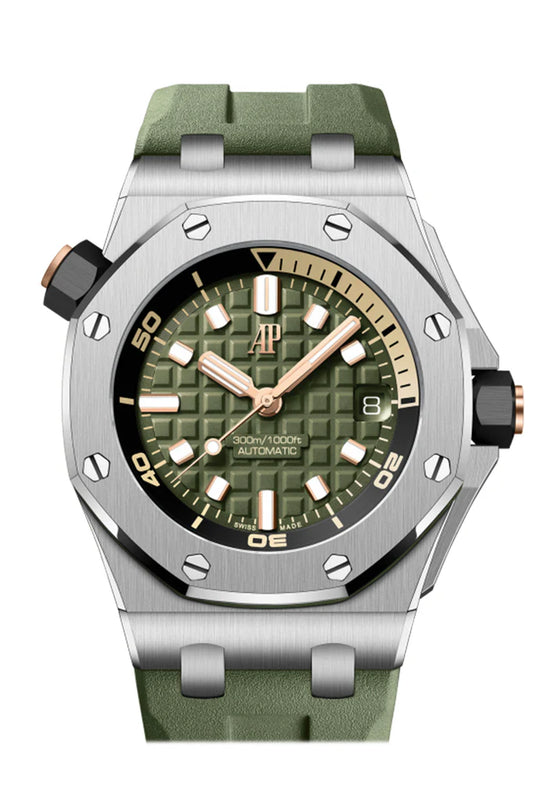 Audemars Piguet Royal Oak Offshore 42 Khaki Green Dial Khaki Green Rubber Strap Watch 15720ST.OO.A052CA.01