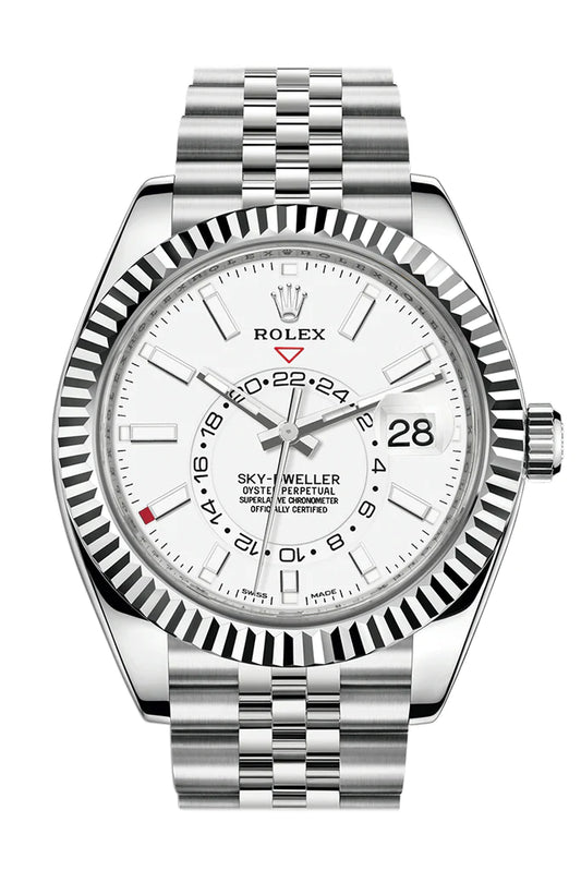 Rolex Sky-Dweller White Dial 18k White Gold Bezel Steel Jubilee Men's Watch (326934)